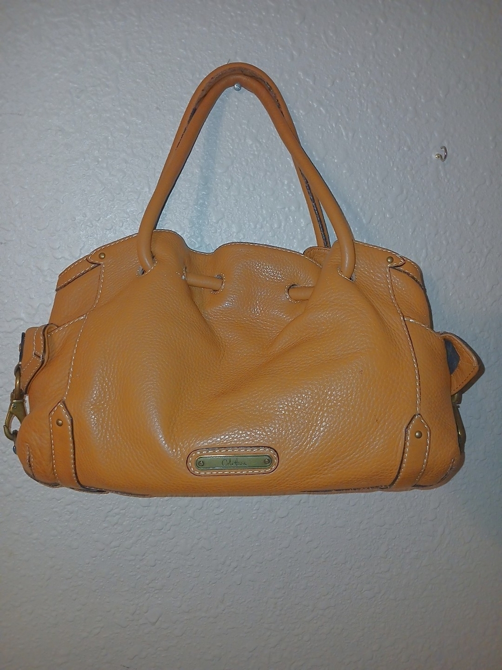 Cole Haan Brown Pebbled Leather Drawstring Handle Shoulder Bag Hobo Satchel Tote